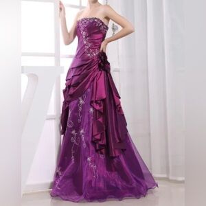 Purple strapless ball gown prom dress bridesmaid formal pageant dress size 9 XL